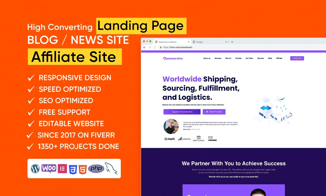I will design modern wordpress website, blog site, landing page , affiliate site (1 page)