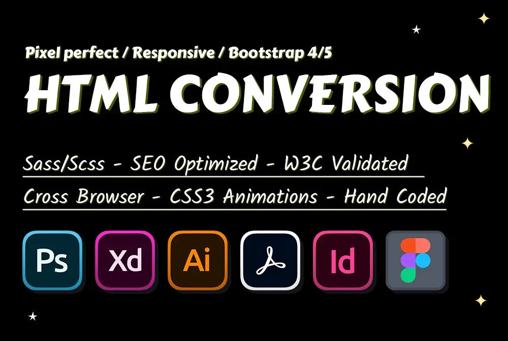 I will convert psd, pdf to html, responsive bootstrap (1 page)